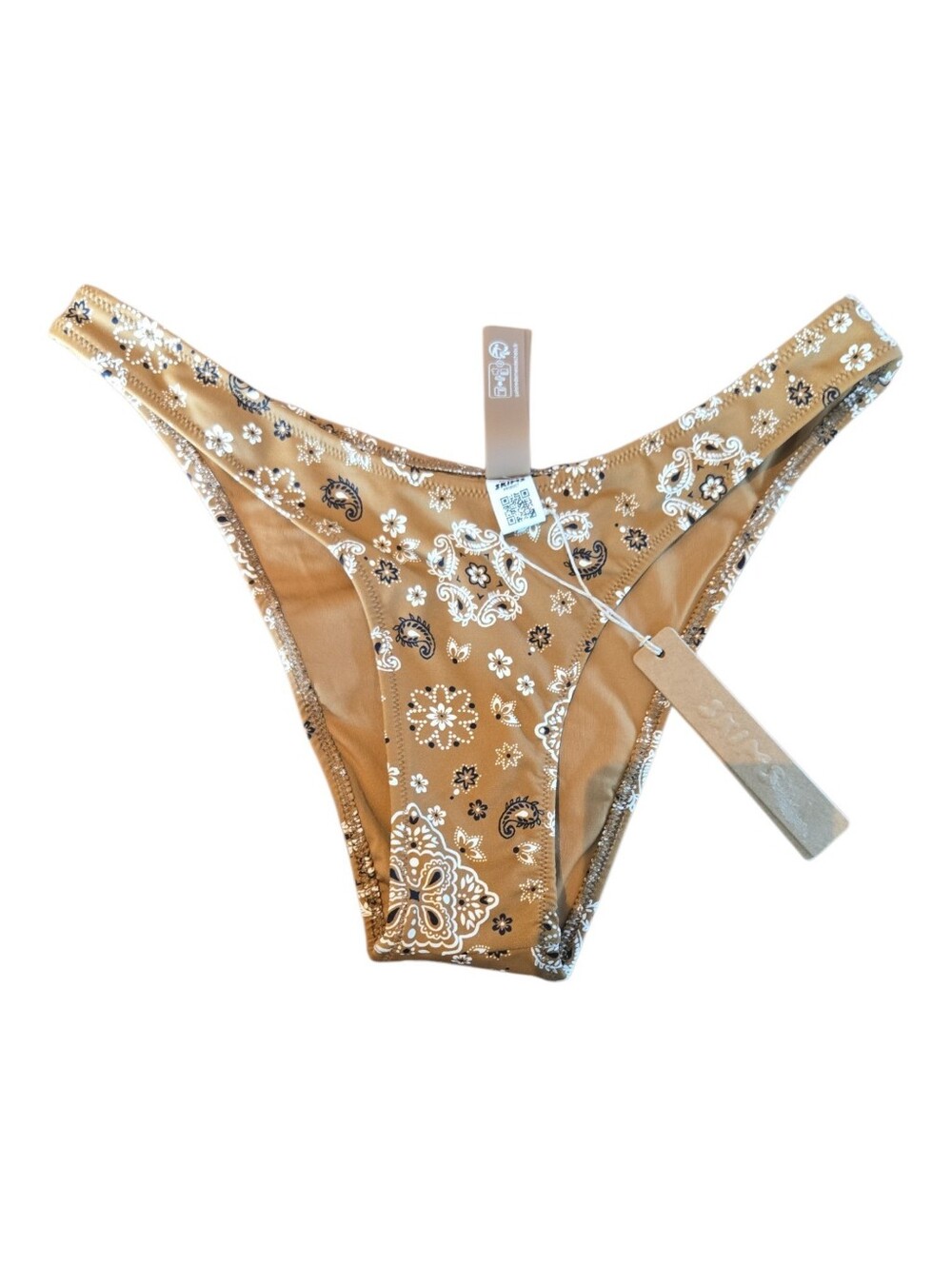 NWT SKIMS Signature Swim Cheeky Tanga Bikini Bottom Almond Bandana XXS